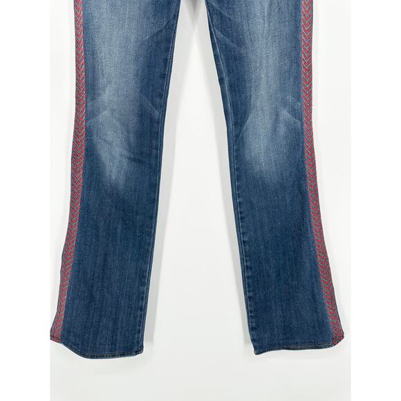Driftwood Kelly Bootcut Jeans Embroidered Chevron Mid-Rise Flare Leg, Blue - Picture 3 of 11